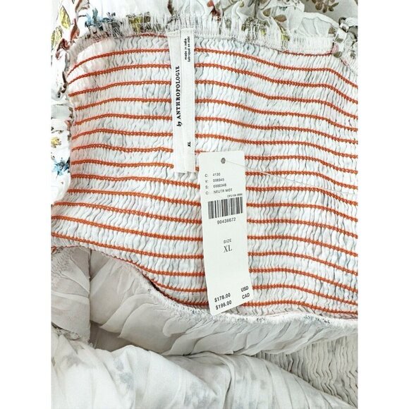 NWT Anthropologie Sleeveless Smocked-Waist Ruffled Midi Dress XL White Floral - Picture 9 of 10